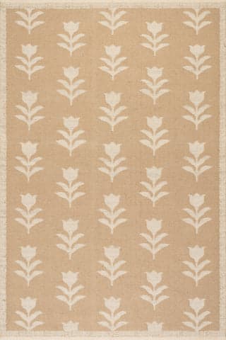 Isolated view of Natural Rectangle Olinay Floral Farmhouse Rug, showcasing its design