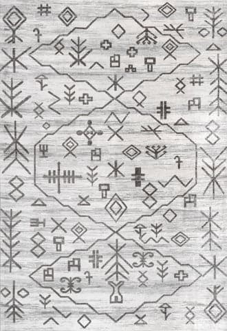 Isolated view of Grey Rectangle Ziomara Washable Symbolism Rug, showcasing its design