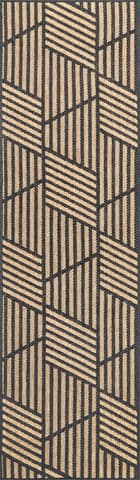 Isolated view of Charcoal Runner Geometric Tiles Indoor/Outdoor Rug, showcasing its design