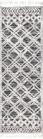 Isolated view of Grey Runner Shaggy Lattice Tassel Rug, showcasing its design