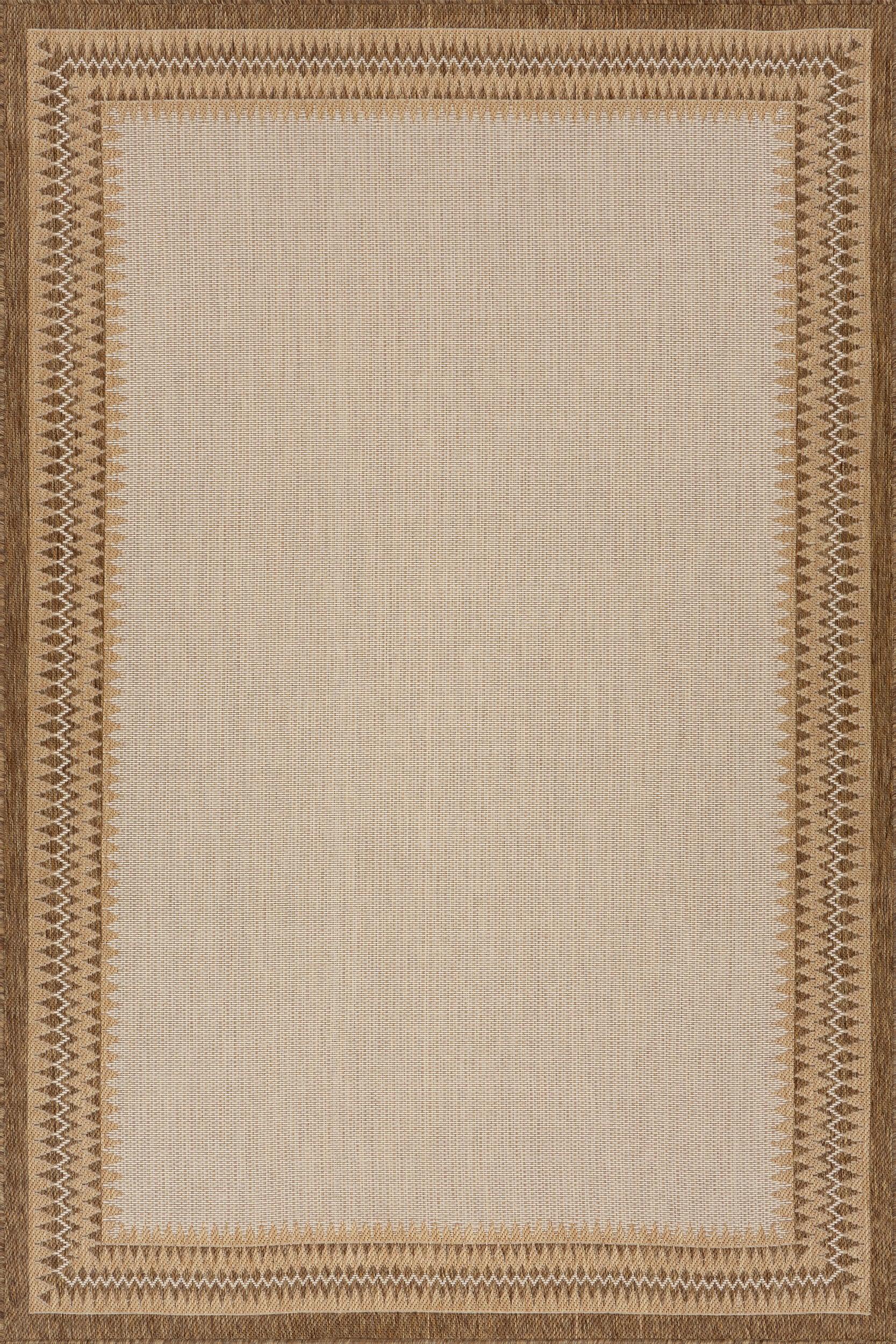 Loenya Modern Bordered Indoor/Outdoor Rug | Brown 6' 7" X 9'