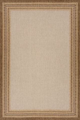 Isolated view of Brown Rectangle Loenya Modern Bordered Indoor/Outdoor Rug, showcasing its design