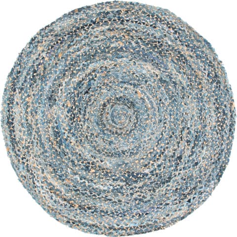 Isolated view of Denim Round Hand Braided Denim And Jute Interwoven Solid Rug, showcasing its design