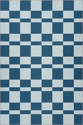Isolated view of Blue Rectangle Classic Court Checkered Washable Rug, showcasing its design