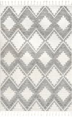 Isolated view of Light Grey Rectangle Felia Zig Zag Tasseled Rug, showcasing its design