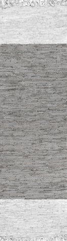 Isolated view of Grey Runner Bordered Leather Tassel Rug, showcasing its design