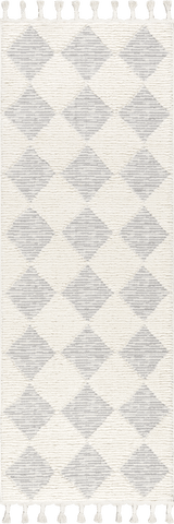 Isolated view of Off White Runner Aylin Diamond Tasseled Rug, showcasing its design