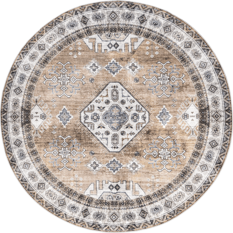 Isolated view of Light Orange Round Antoinette Spill Proof Washable Rug, showcasing its design