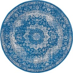 Isolated view of Dark Blue Round Distressed Persian Rug, showcasing its design