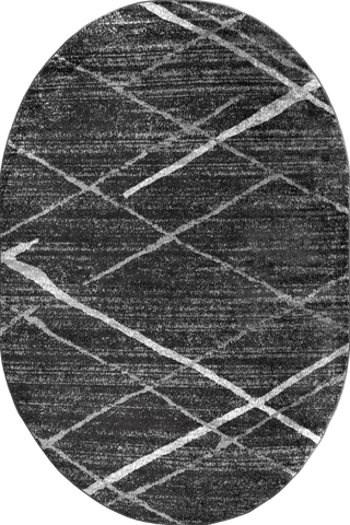 Isolated view of Charcoal Oval Broken Lattice Rug, showcasing its design