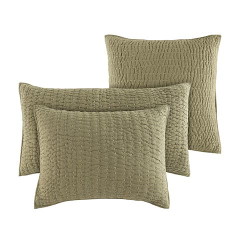 Deepali Kantha Quilted Sham | Olive