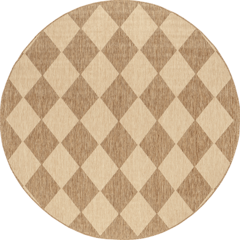 Isolated view of Brown Round Adelaide Harlequin Indoor/Outdoor Rug, showcasing its design