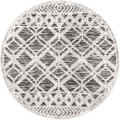 Isolated view of Grey Round Shaggy Lattice Tassel Rug, showcasing its design