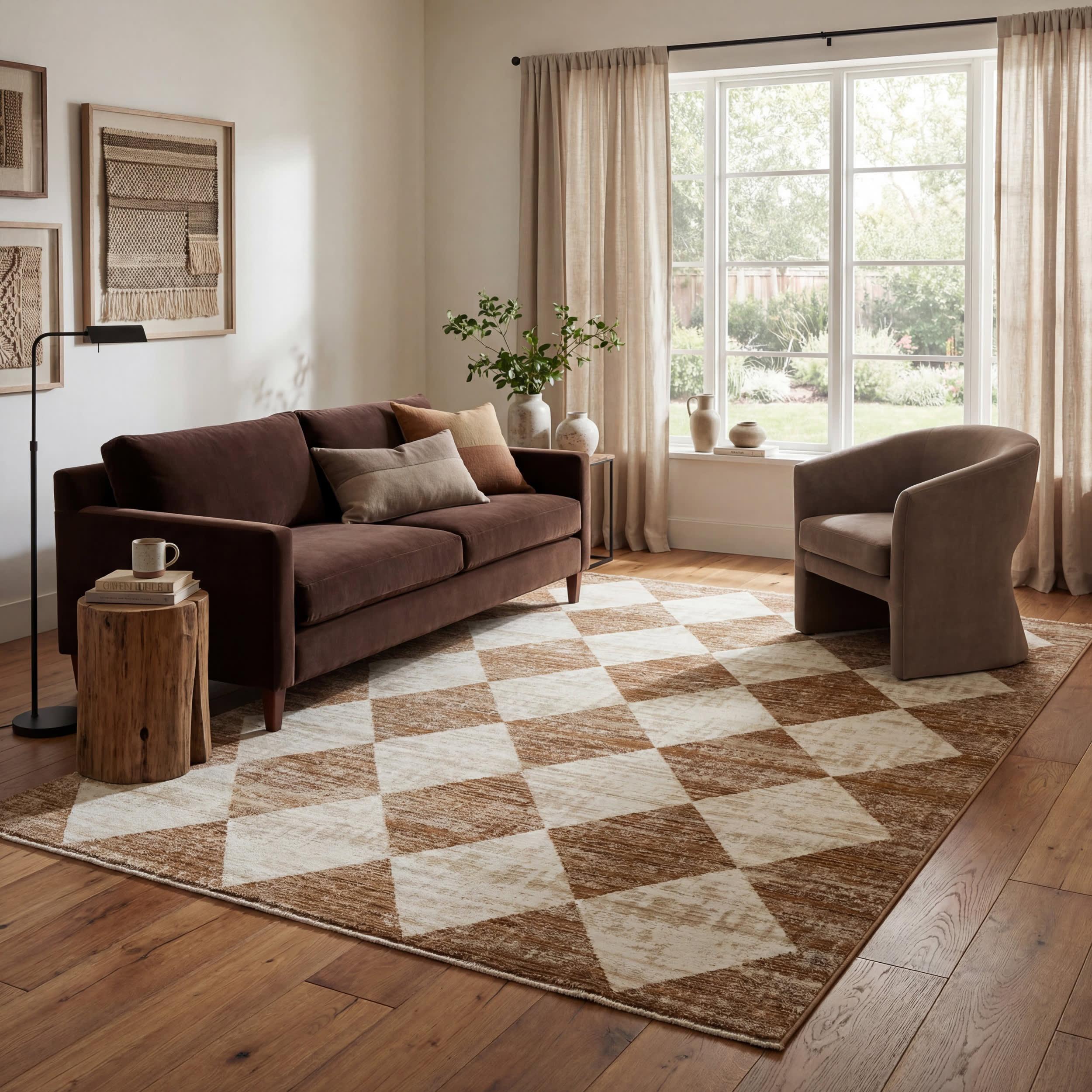 Vanni Checkered Fringed Rug | Tan – Rugs USA