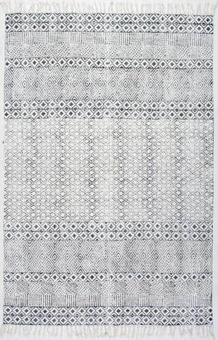 Isolated view of Grey Rectangle Cotton Banded Rug, showcasing its design