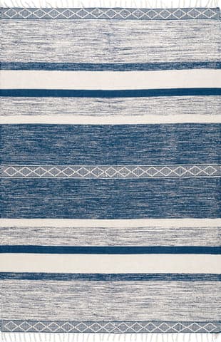 Isolated view of Blue Rectangle Shaded Striped Fringe Rug, showcasing its design