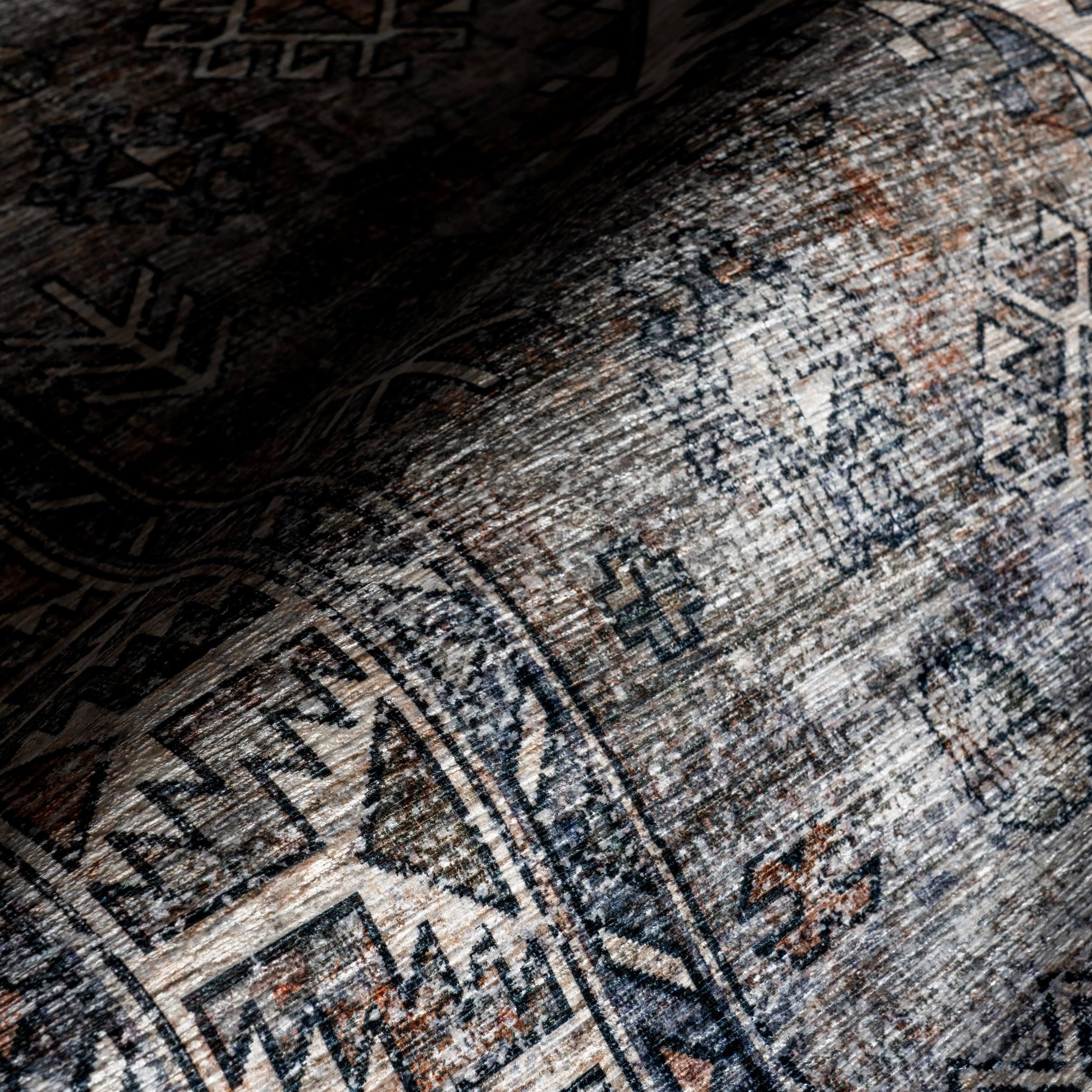 Faded Geometric Spill Proof Washable Rug | Rust – Rugs USA