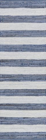 Isolated view of Blue Runner Striped Rag Handwoven Cotton Rug, showcasing its design