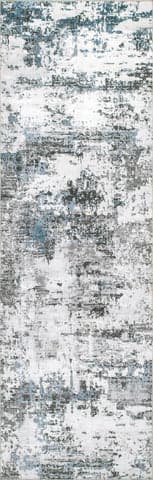 Isolated view of Blue Grey Runner Faded Abstract Washable Rug, showcasing its design