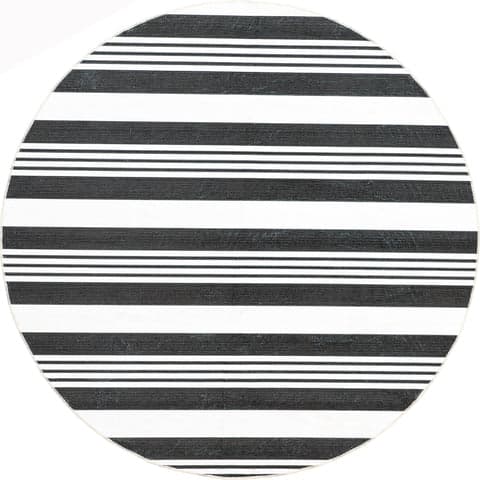 Isolated view of Charcoal Round Regency Stripes Washable Rug, showcasing its design