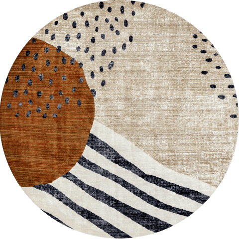 Isolated view of Multicolor Round Manaslu Sunrise Fringed Rug, showcasing its design